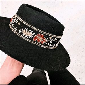 Urban Outfitters Black Floral Beaded Hat